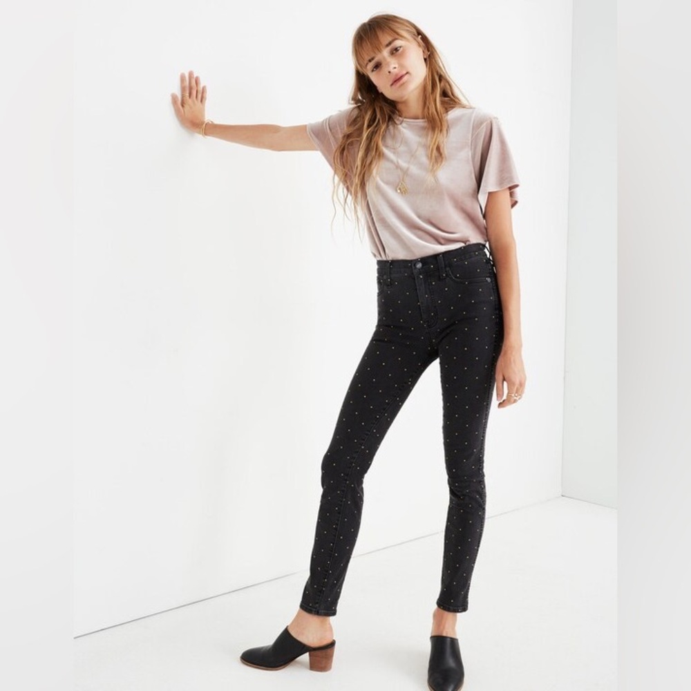 Madewell Women's Black Grey 10" High Rise Skinny Jeans Metallic Dot Edition 30 - Picture 4 of 16